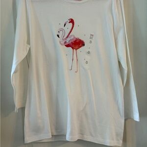 Kim Rogers White and Pink 3/4 length Sleeve Tee new with tags XL
